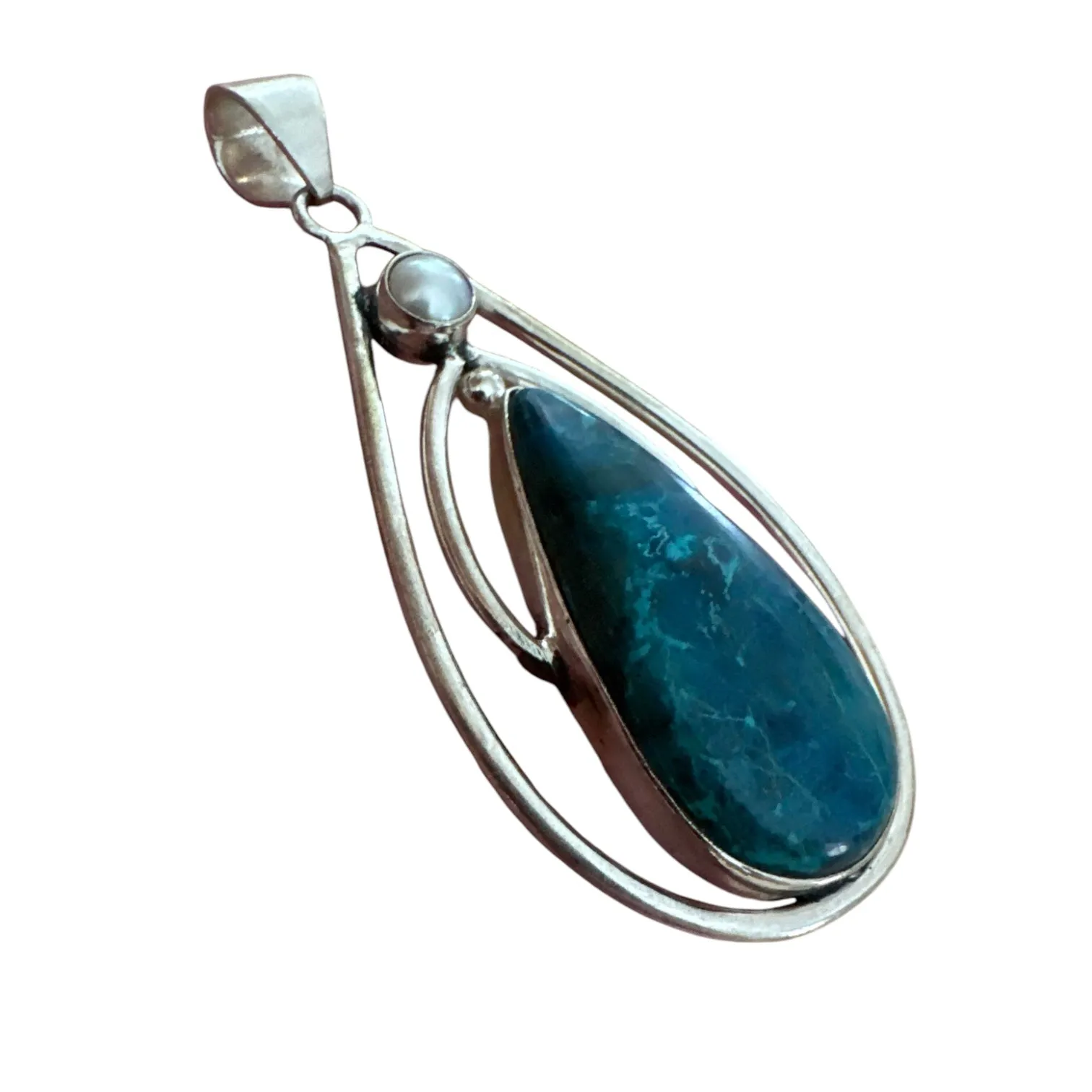 Shattuckite & Pearl Solid 925 Sterling Silver Pendant