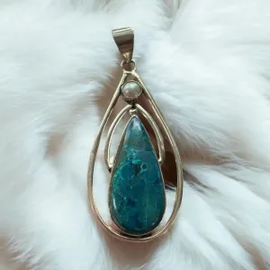 Shattuckite & Pearl Solid 925 Sterling Silver Pendant