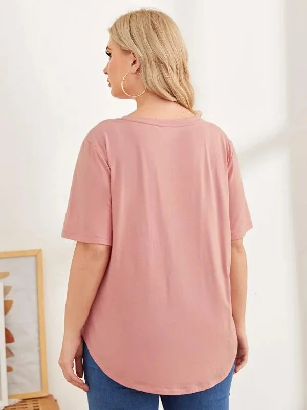 Shein brand casual top in pink with leopard pocket