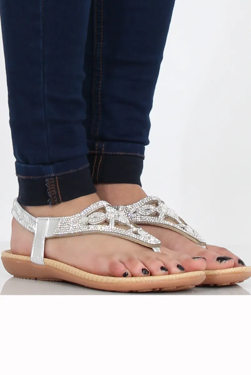 Silver Diamante and Jewelled Sandals- Taliya