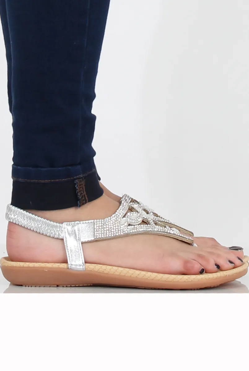Silver Diamante and Jewelled Sandals- Taliya
