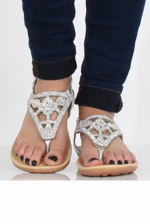 Silver Diamante and Jewelled Sandals- Taliya