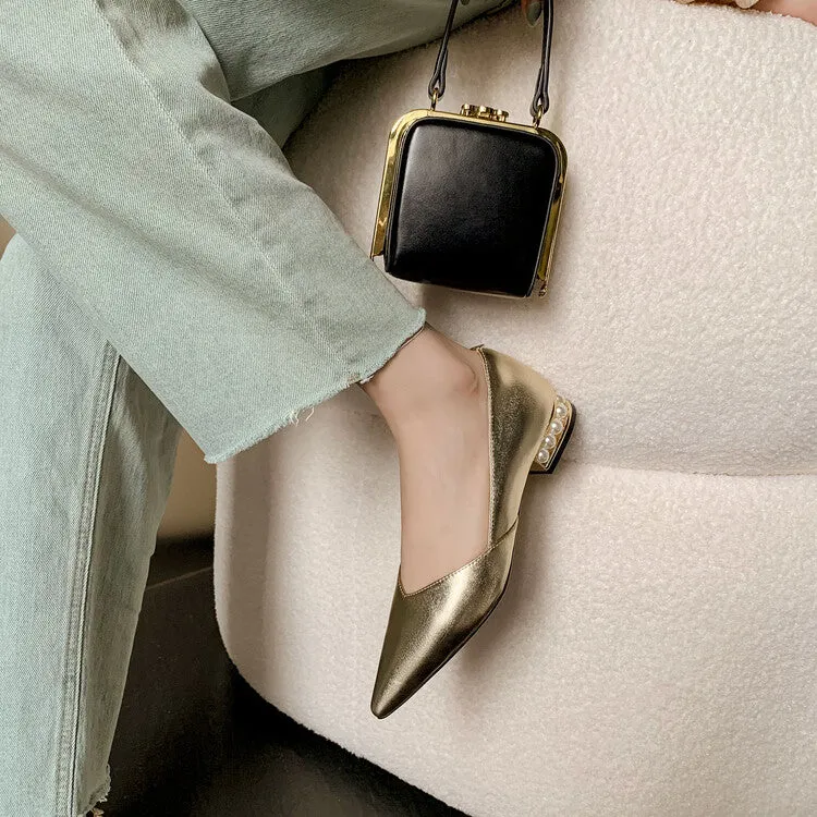 Silver Gold Pearl-Embellished Heel Flats #001118