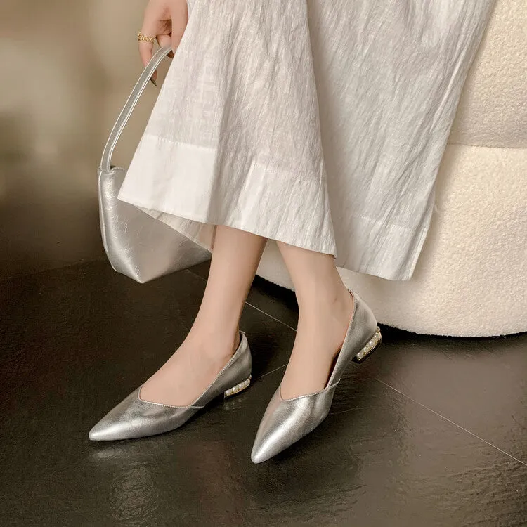 Silver Gold Pearl-Embellished Heel Flats #001118