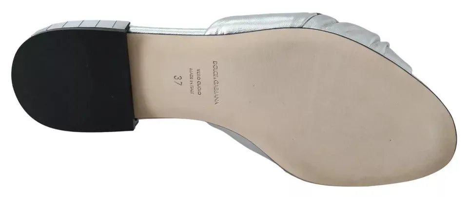 Silver Metallic Leather Floral Pattern Shoes