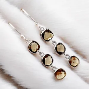Smoky Topaz Solid 925 Sterling Silver Earrings
