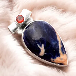 Sodalite & Garnet Solid 925 Sterling Silver Pendant