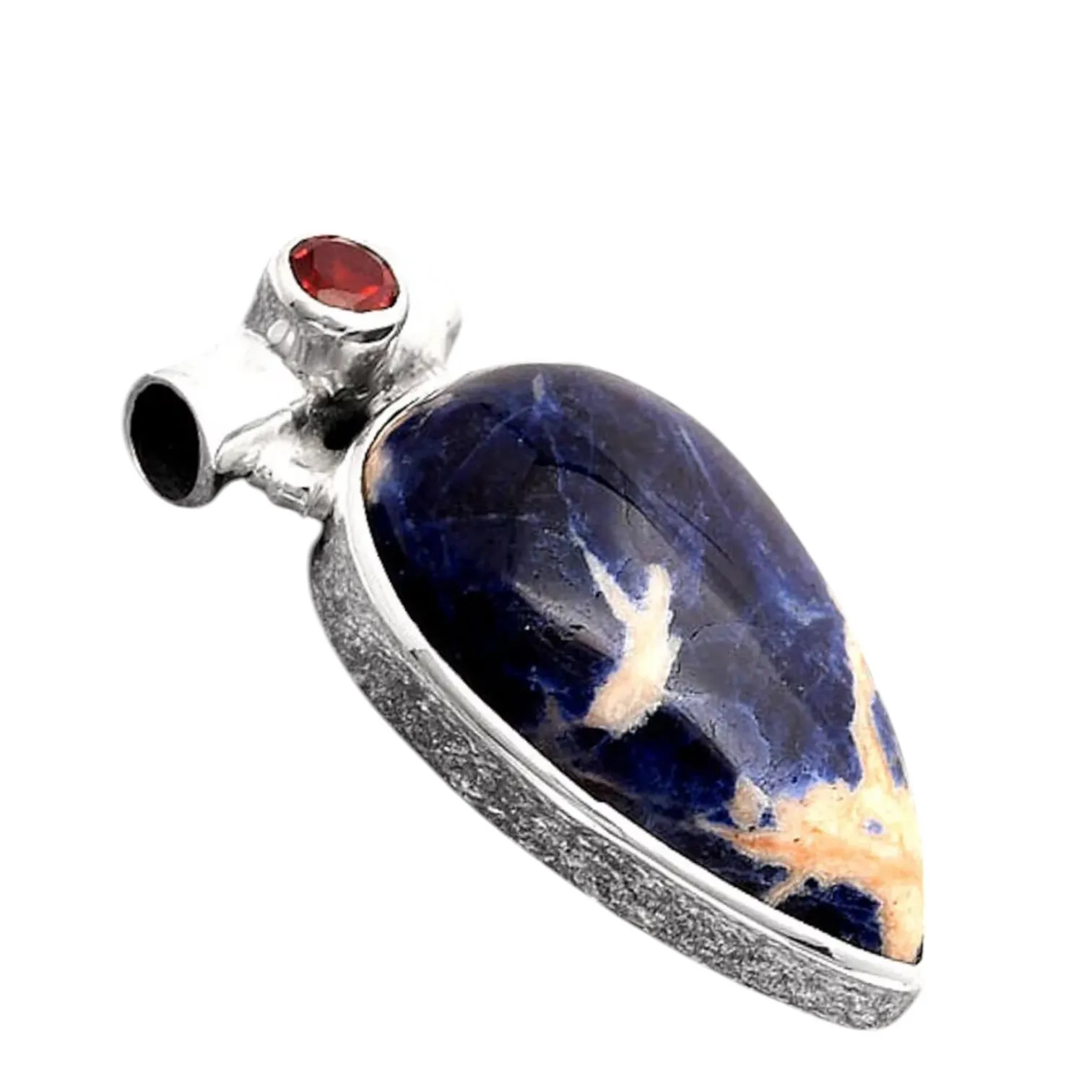 Sodalite & Garnet Solid 925 Sterling Silver Pendant