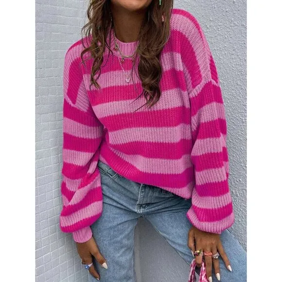 soft knit crew neck preppy striped sweater green white