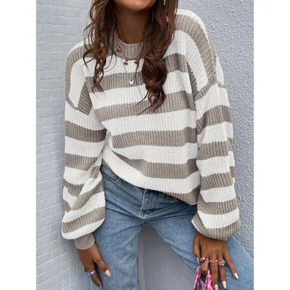 soft knit crew neck preppy striped sweater green white