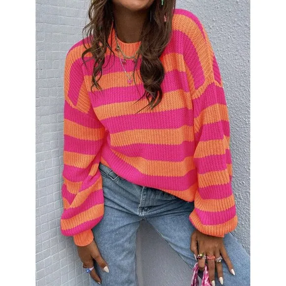 soft knit crew neck preppy striped sweater green white