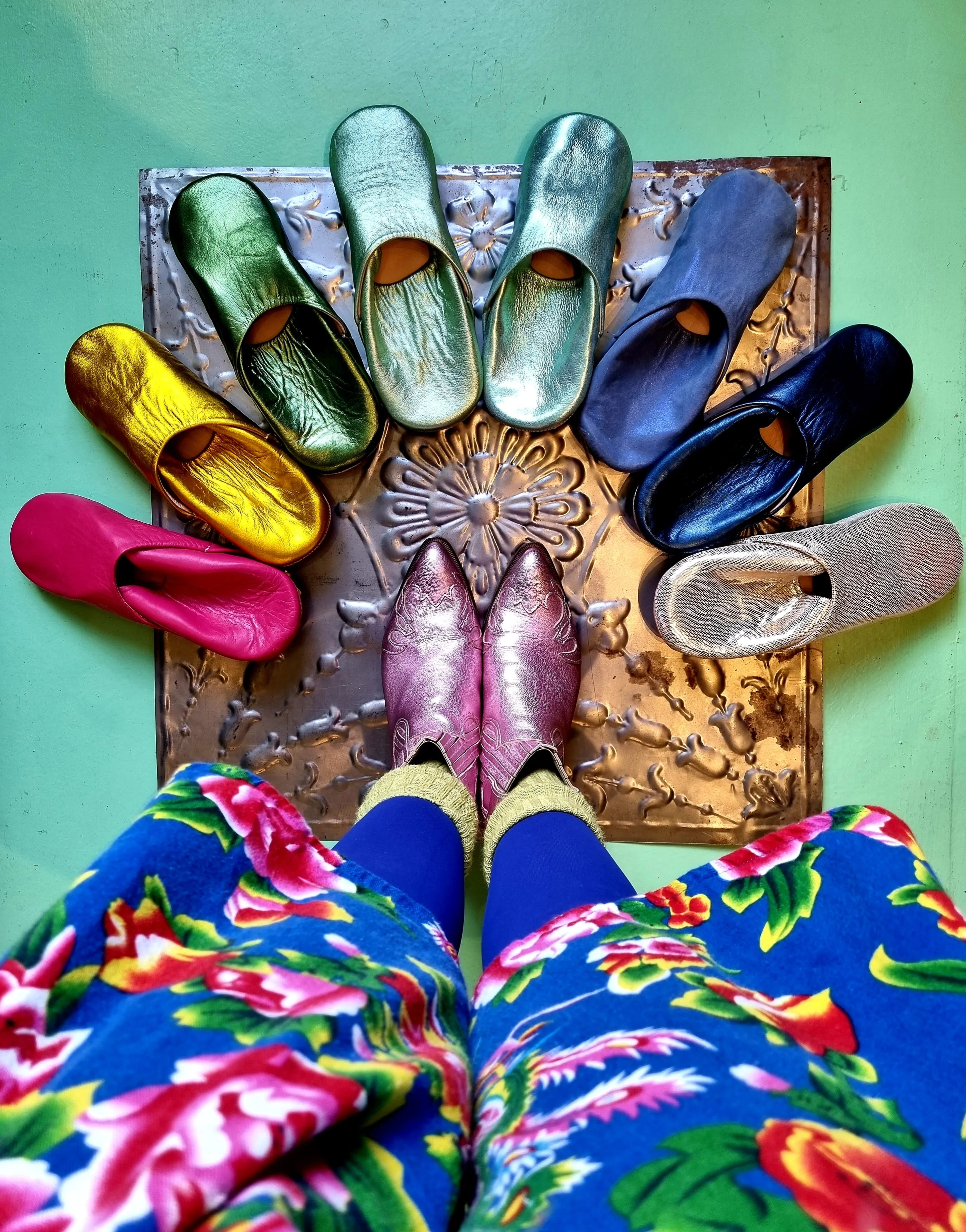 Soft leather metallic slippers .. size 41