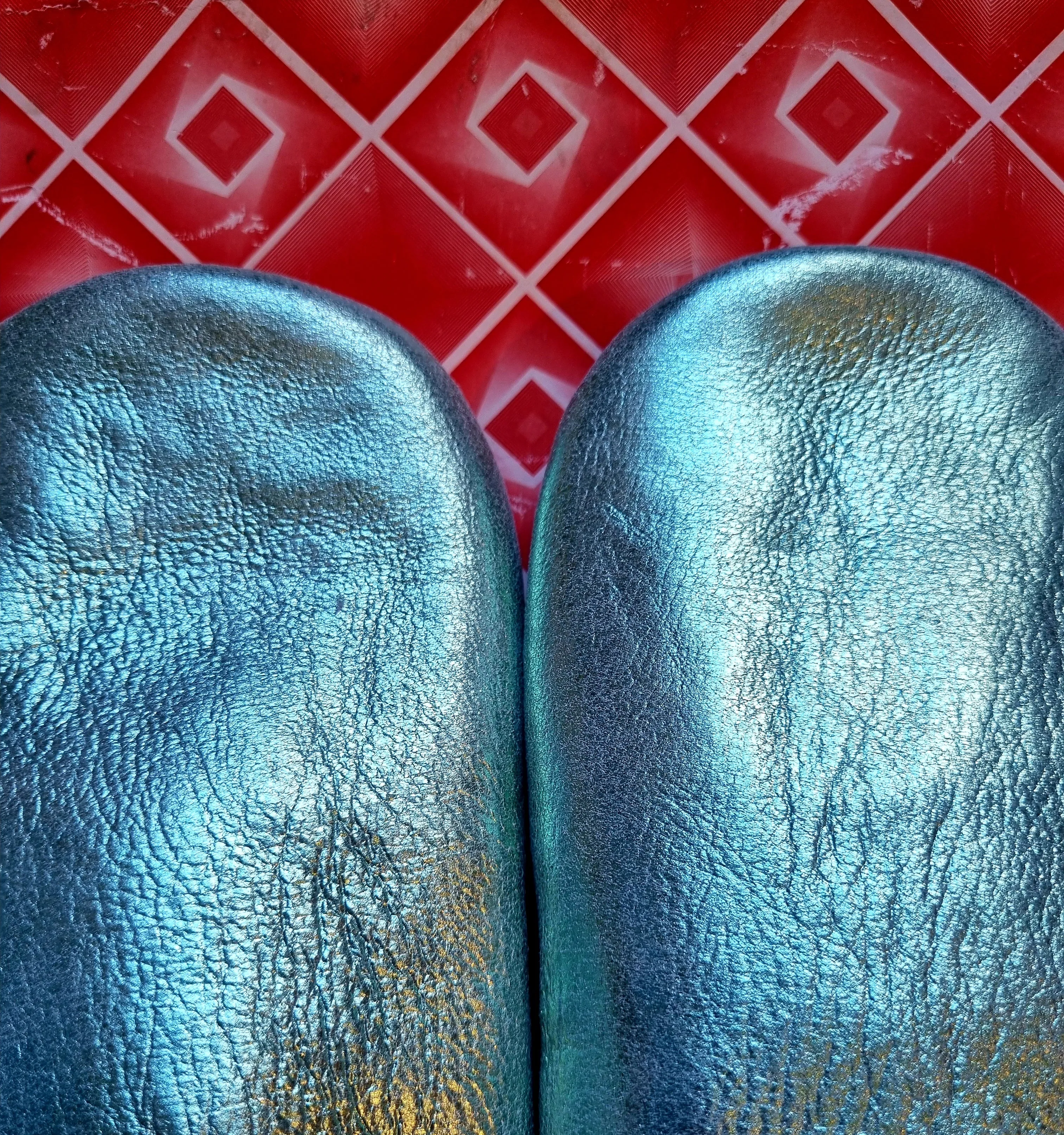 Soft leather metallic slippers .. size 41