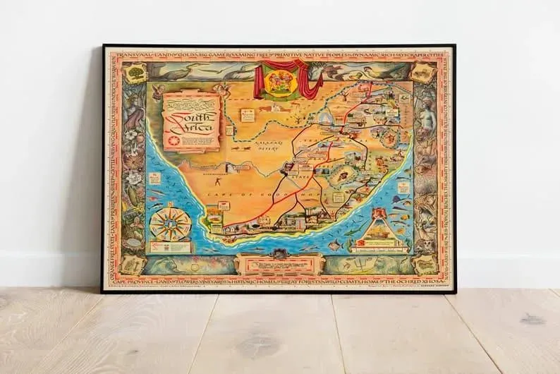 South Africa Map Print| Vintage Maps Wall Art
