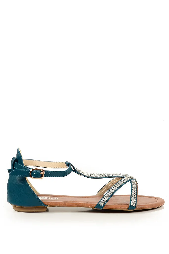 SPIDER Petrol Sandals with Crystals
