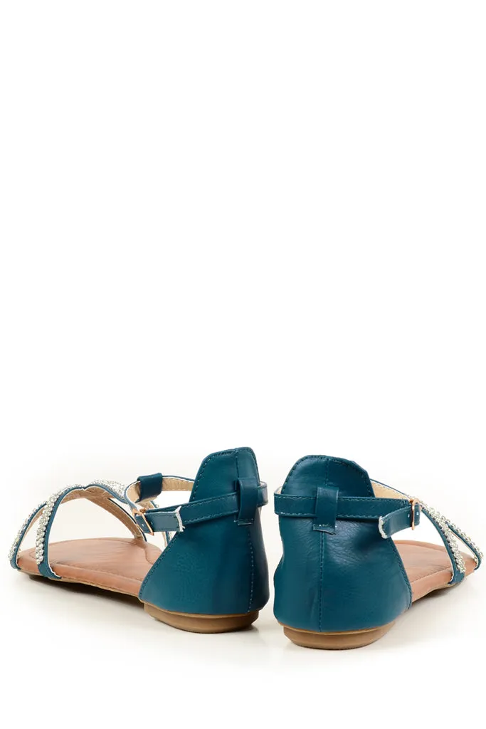 SPIDER Petrol Sandals with Crystals