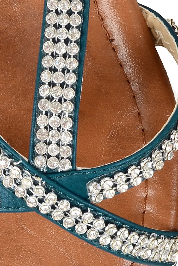 SPIDER Petrol Sandals with Crystals