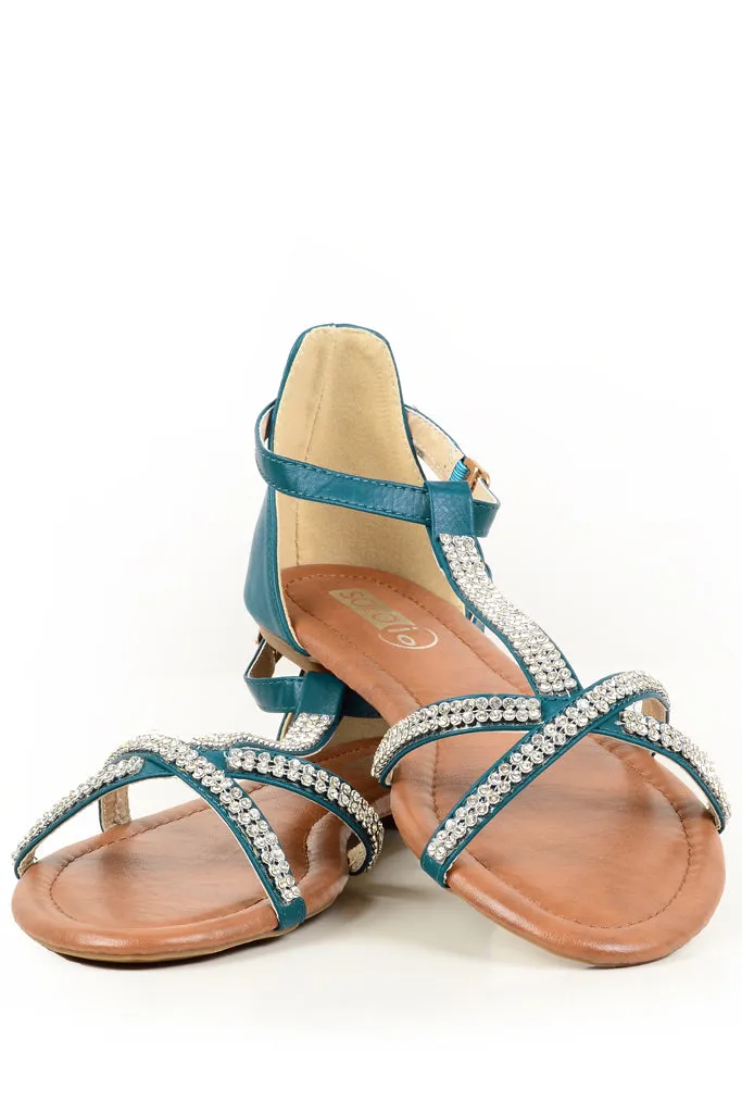 SPIDER Petrol Sandals with Crystals