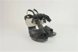 Stella McCartney Lace-Up Sandals Gray Twill & Black Faux Leather Size 39