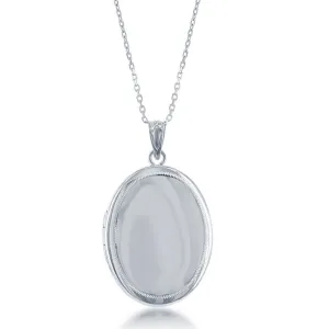 Sterling Silver Shiny Oval Locket With Chain