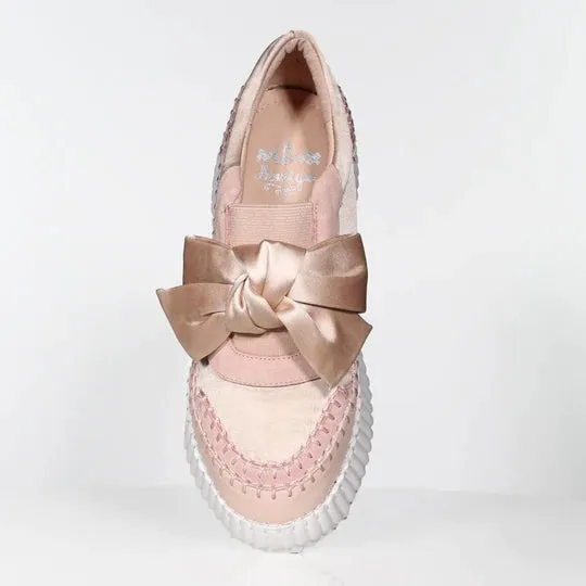 Stitched Bow - Champagne Satin Leather