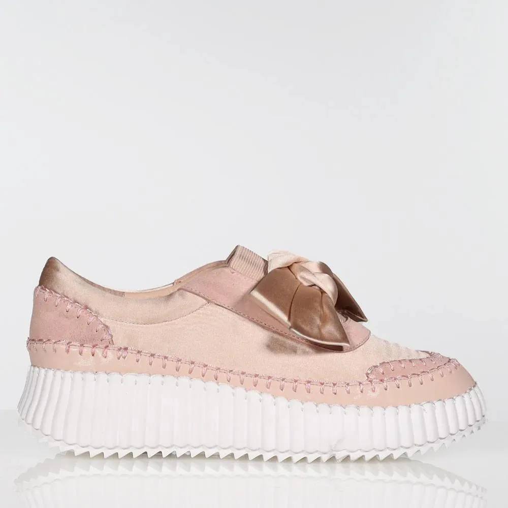 Stitched Bow - Champagne Satin Leather