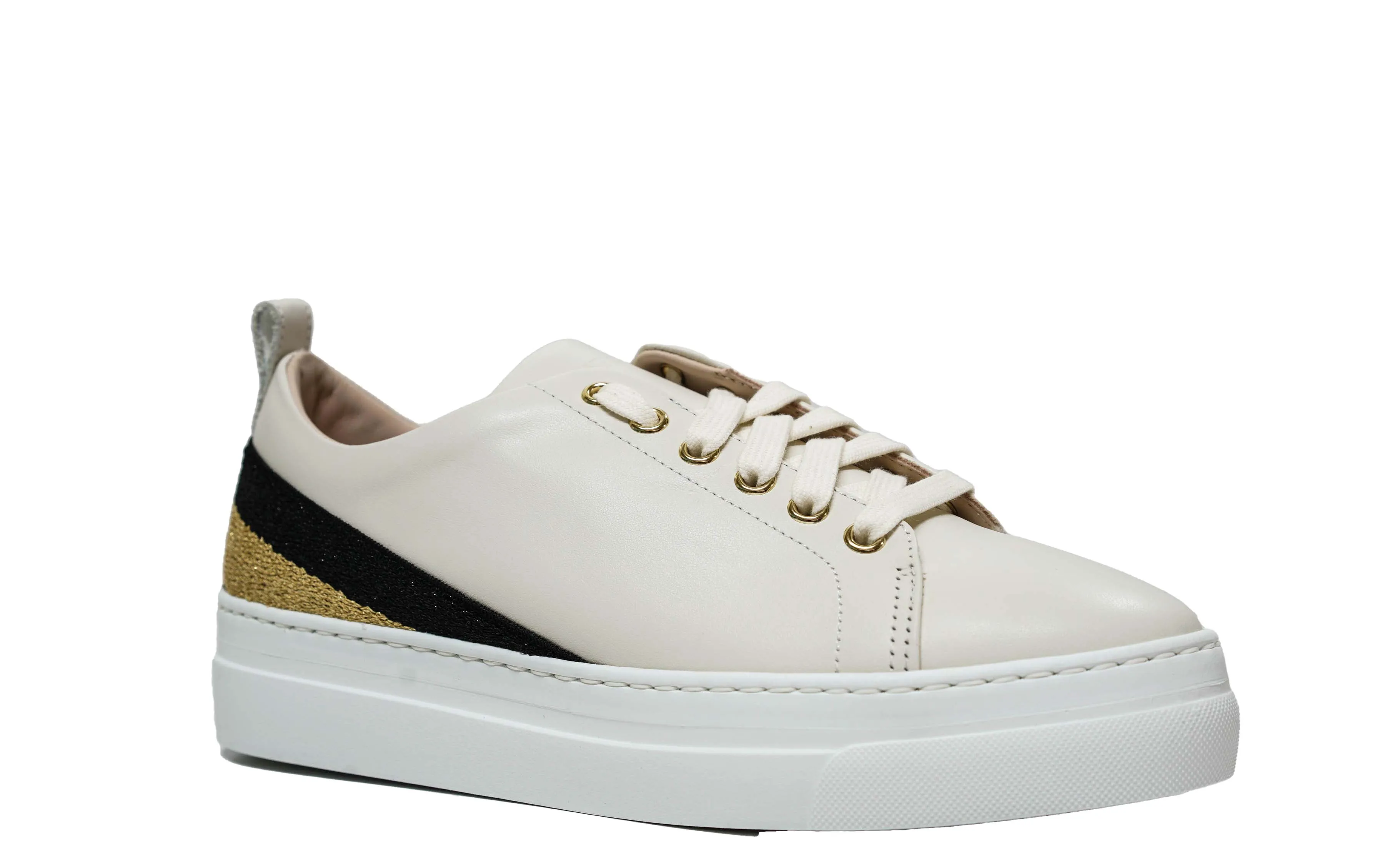 Stokton Women’s Off White & Multi Colour Leather Sneaker 950 D