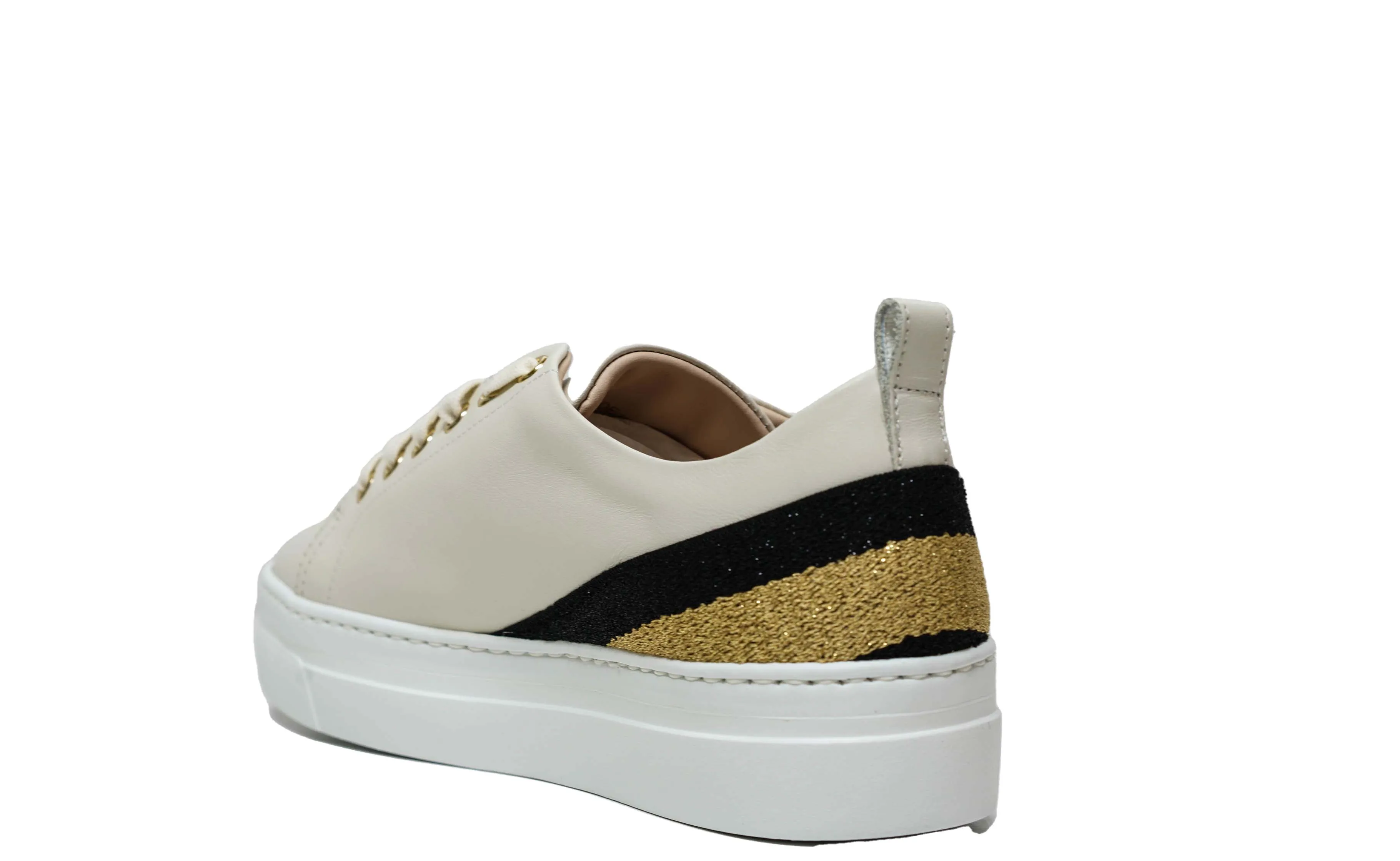 Stokton Women’s Off White & Multi Colour Leather Sneaker 950 D