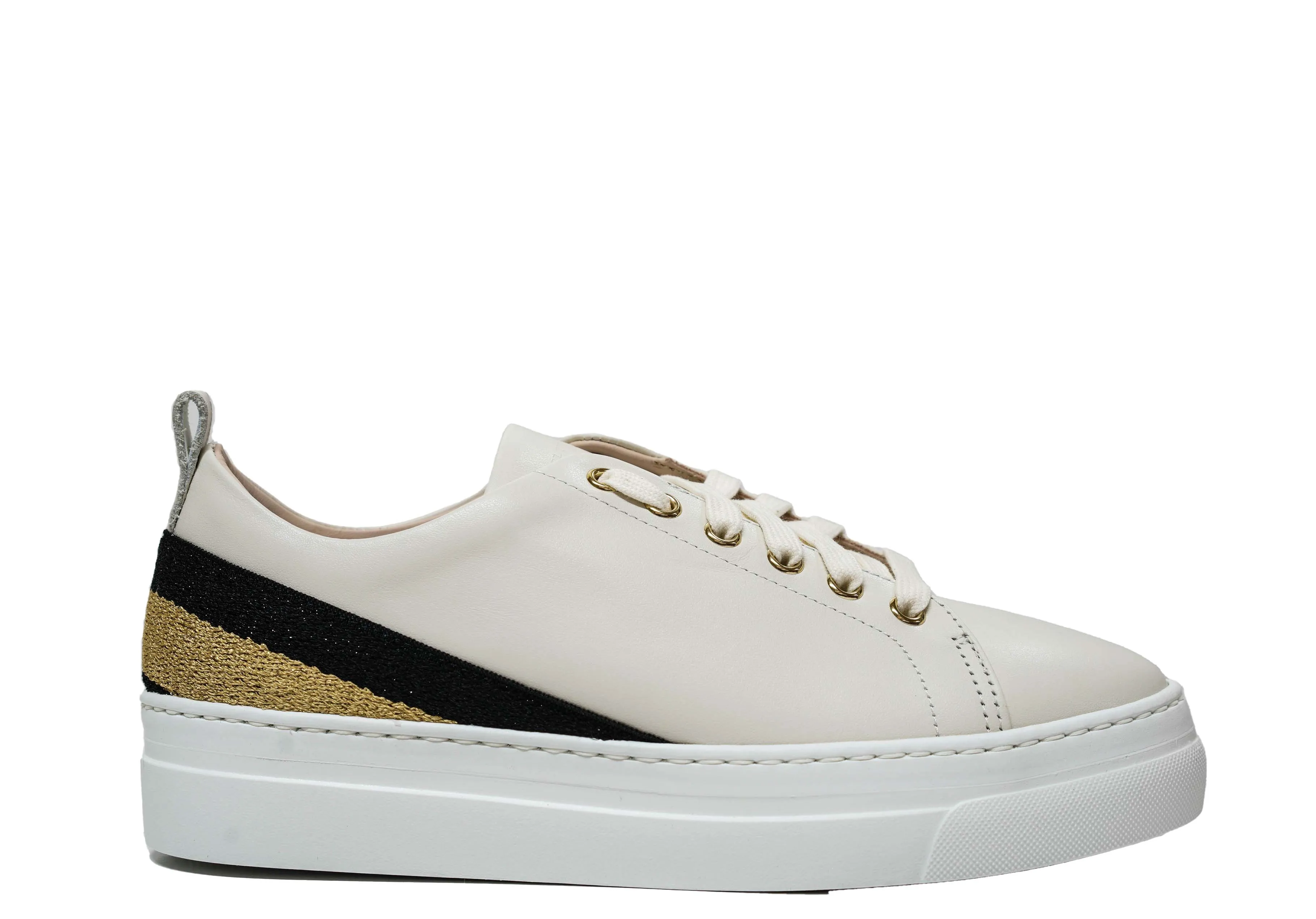 Stokton Women’s Off White & Multi Colour Leather Sneaker 950 D