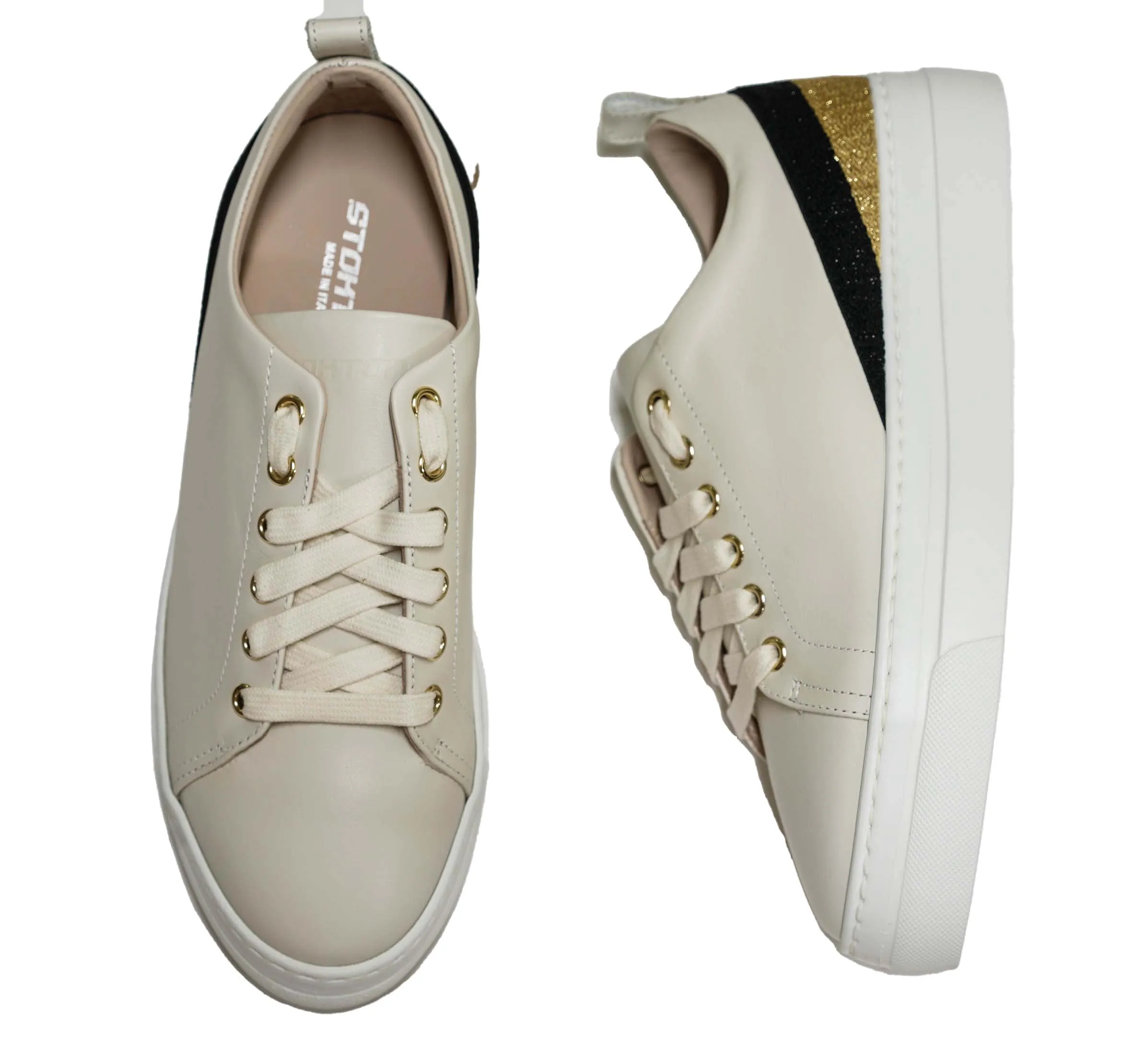 Stokton Women’s Off White & Multi Colour Leather Sneaker 950 D