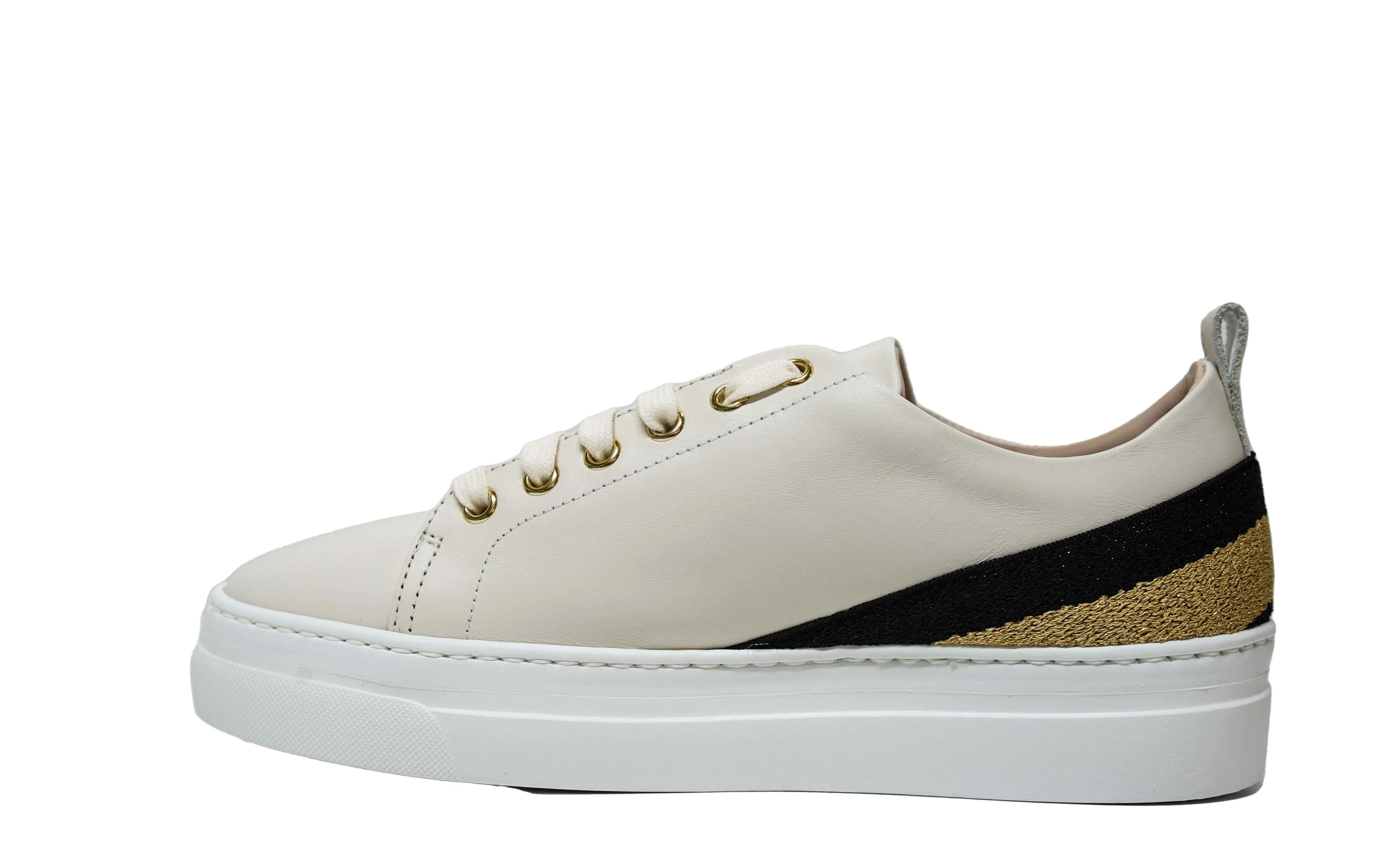 Stokton Women’s Off White & Multi Colour Leather Sneaker 950 D