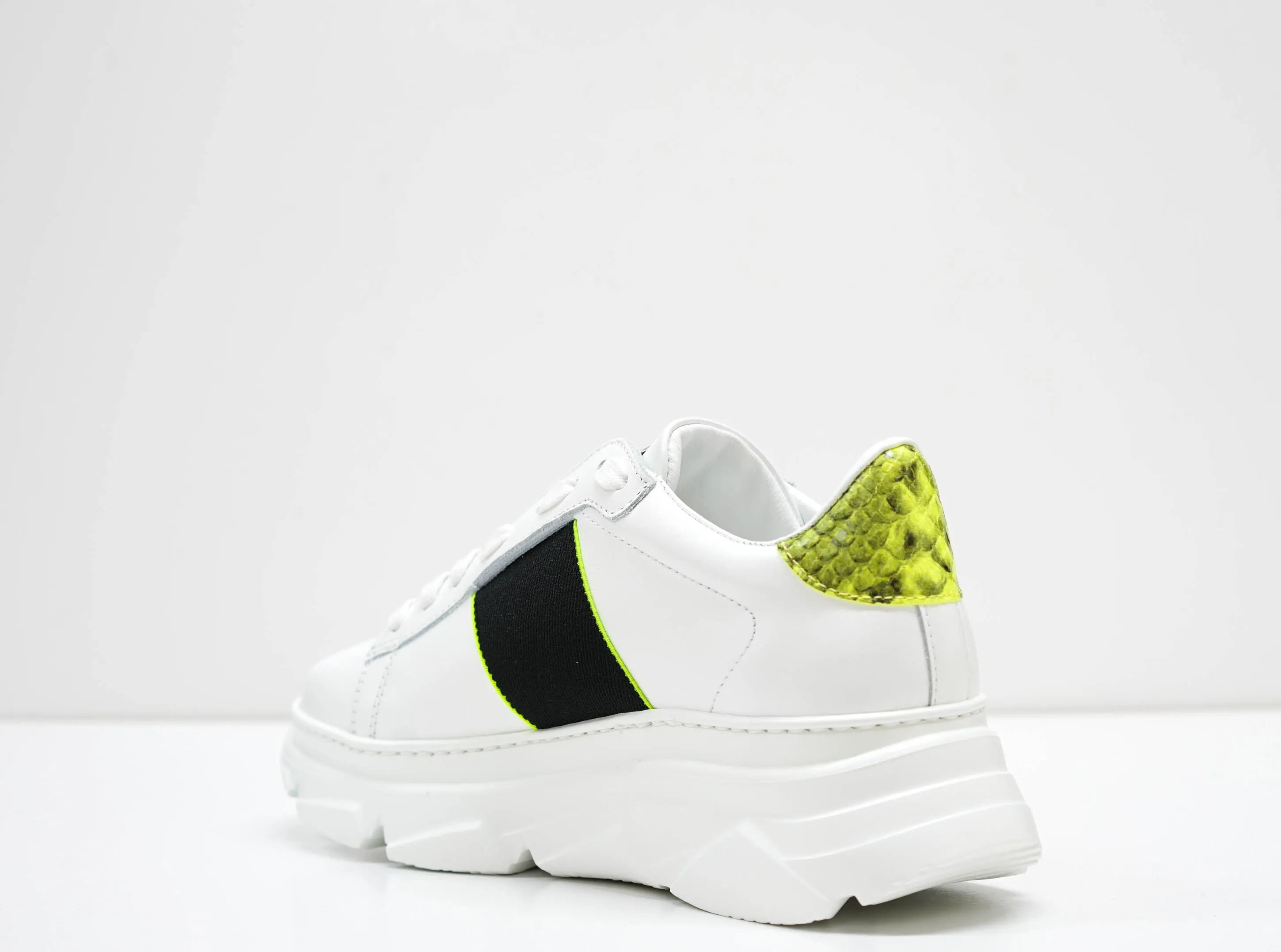 Stokton Women's White & Lime Leather Sneaker 650 -D