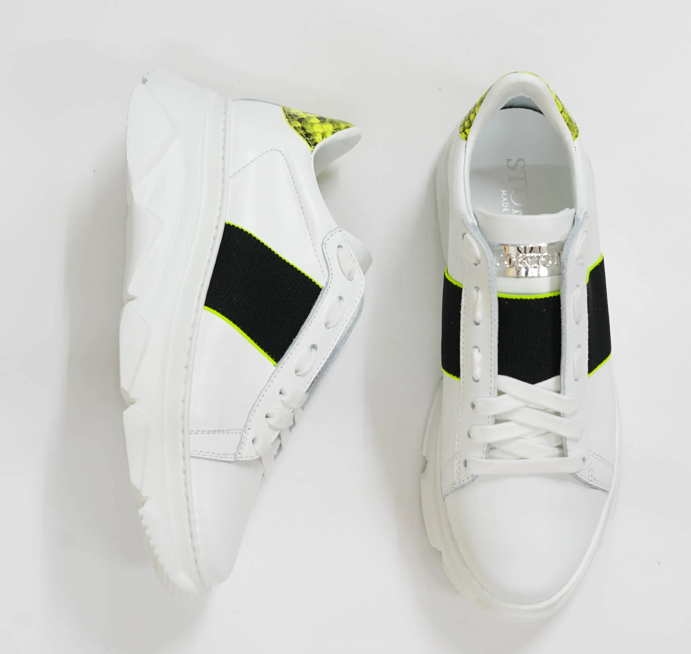 Stokton Women's White & Lime Leather Sneaker 650 -D