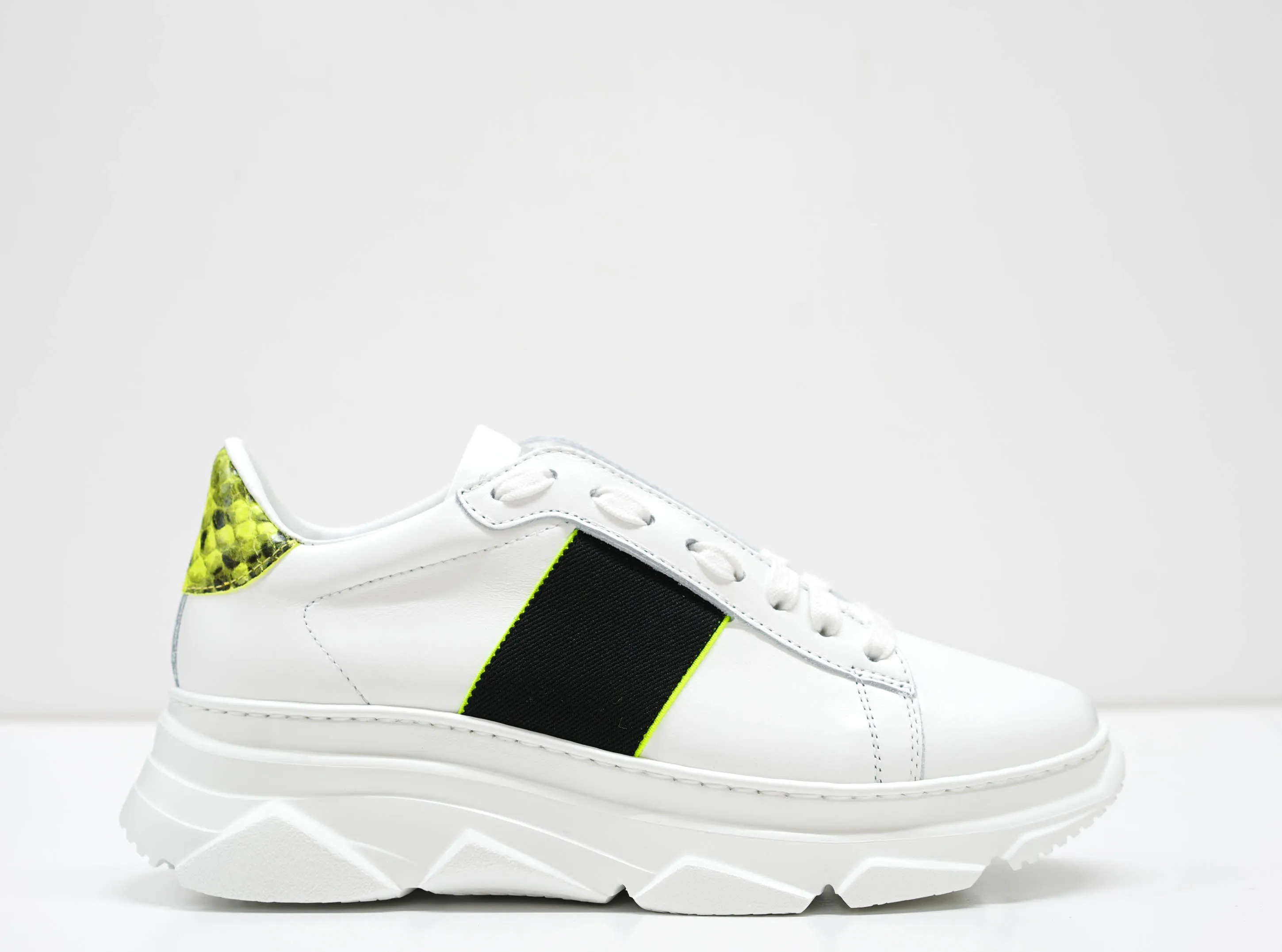 Stokton Women's White & Lime Leather Sneaker 650 -D