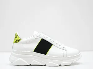 Stokton Women's White & Lime Leather Sneaker 650 -D
