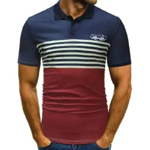 Striped Printed Hit Color Casual Golf Shirt