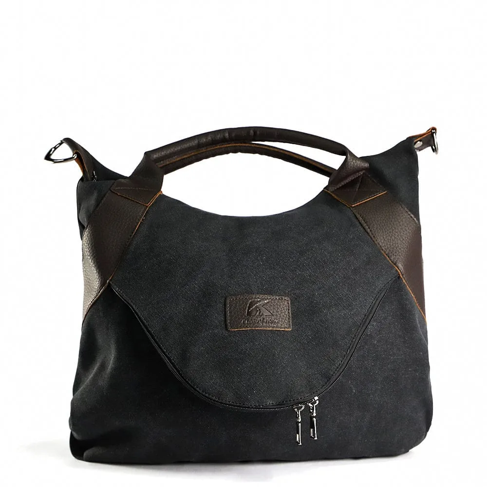 Stylish Canvas Handbag with Leather Accents – Versatile & Trendy Tote