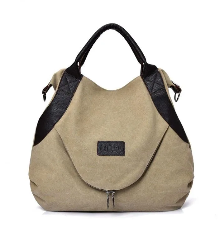 Stylish Canvas Handbag with Leather Accents – Versatile & Trendy Tote