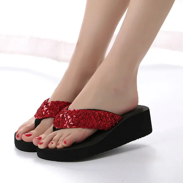 Stylish Summer Sequins Anti-Slip Sandals Slipper Indoor & Outdoor Flip-Flops