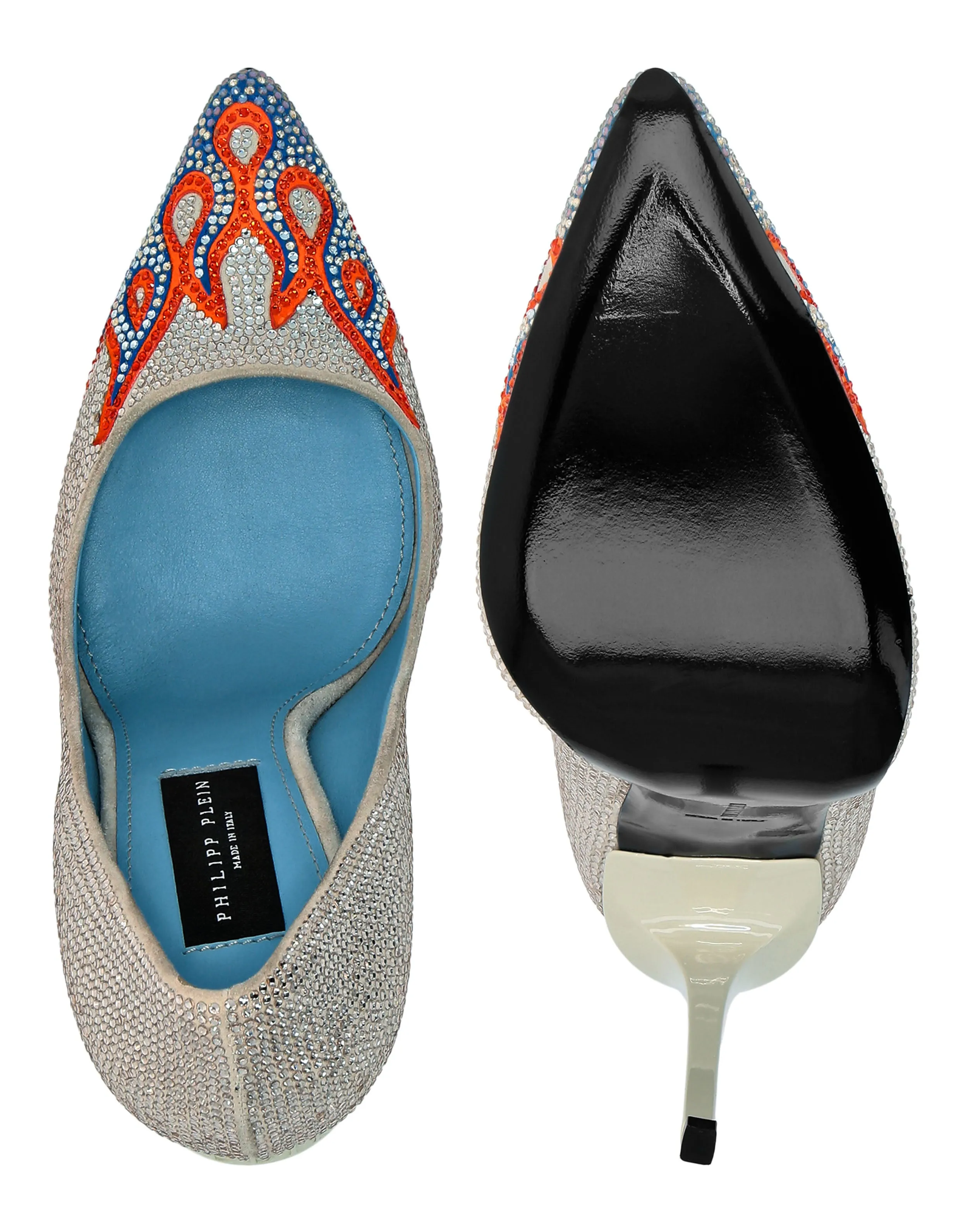 Suede Strass Decollete High Heels Flame