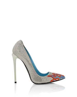Suede Strass Decollete High Heels Flame