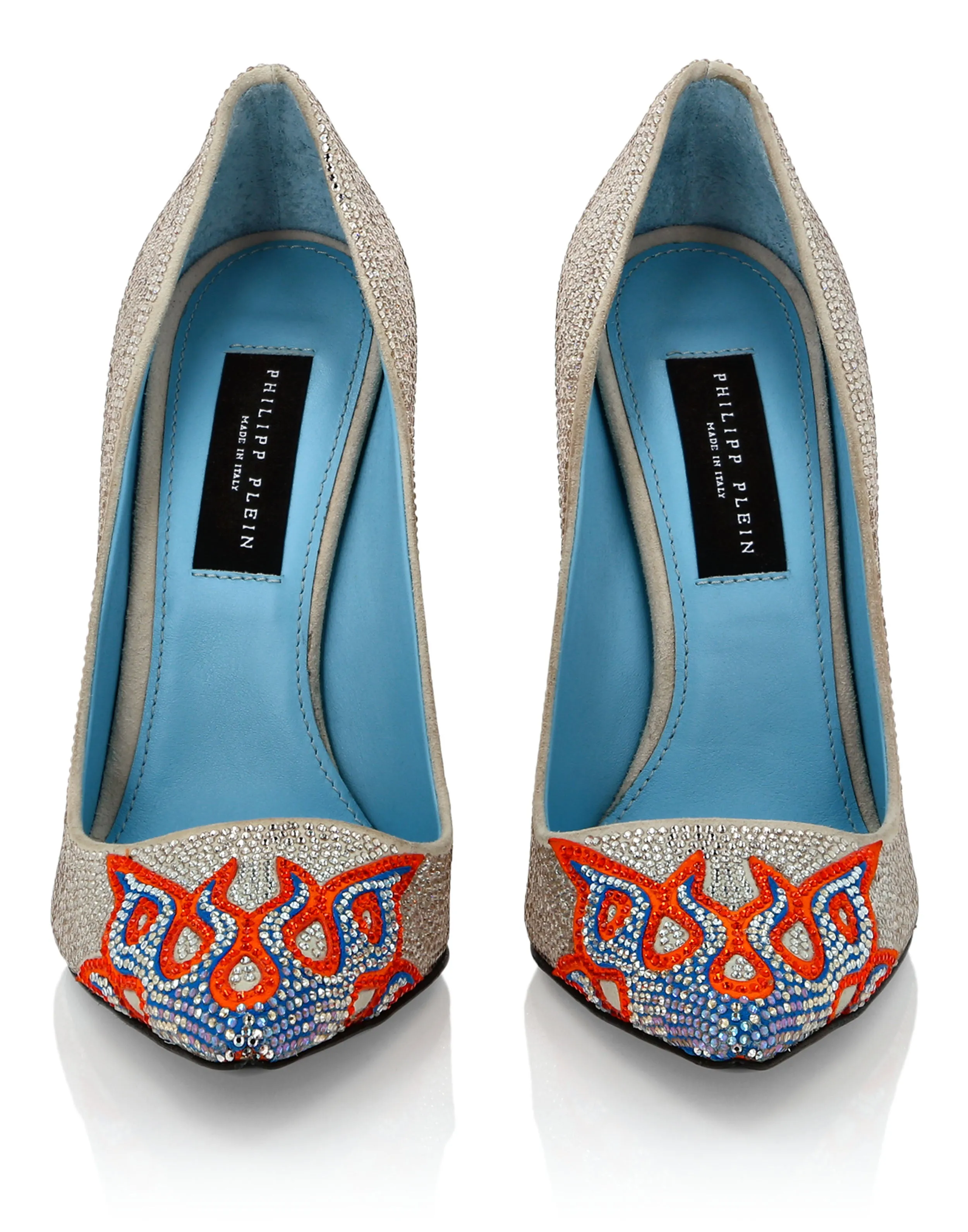 Suede Strass Decollete High Heels Flame
