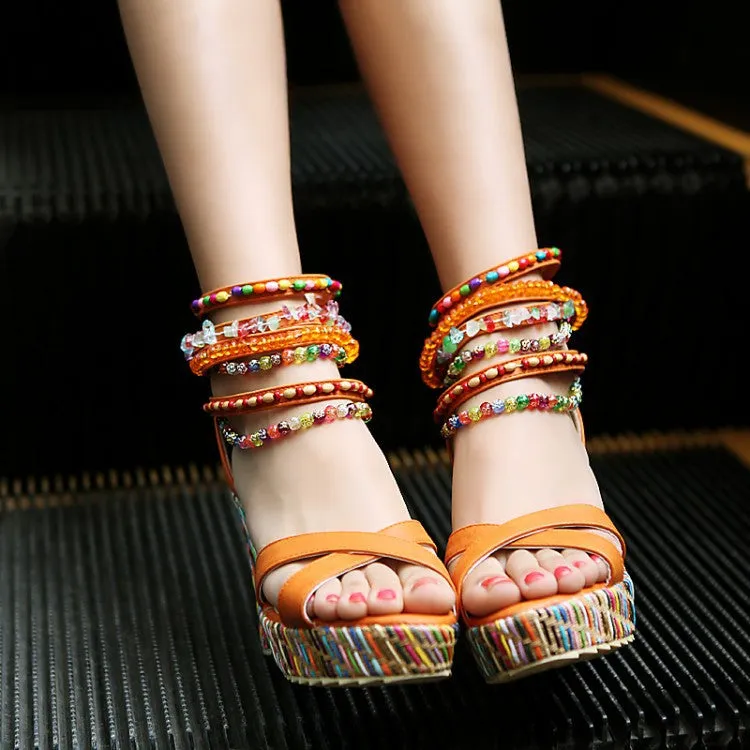 Summer Beads Platform Wedges Sandals for Women Shoes MF2102