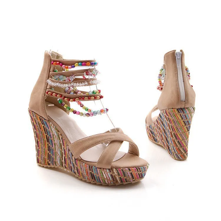 Summer Beads Platform Wedges Sandals for Women Shoes MF2102
