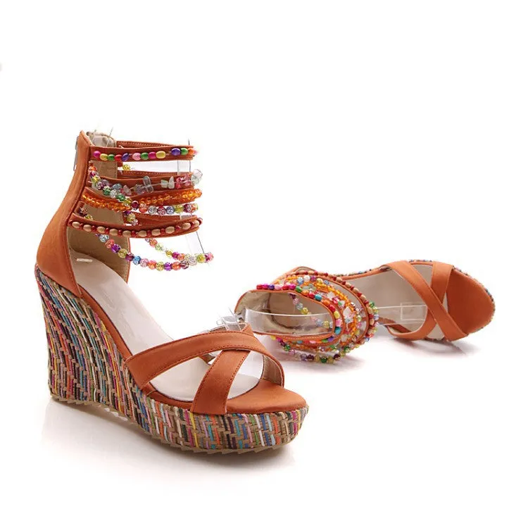Summer Beads Platform Wedges Sandals for Women Shoes MF2102