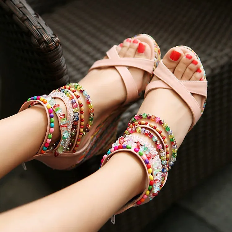 Summer Beads Platform Wedges Sandals for Women Shoes MF2102