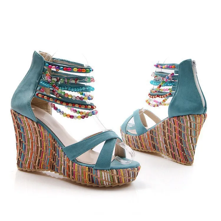 Summer Beads Platform Wedges Sandals for Women Shoes MF2102