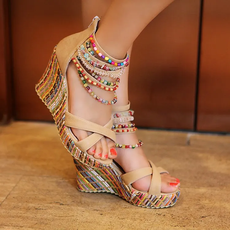Summer Beads Platform Wedges Sandals for Women Shoes MF2102