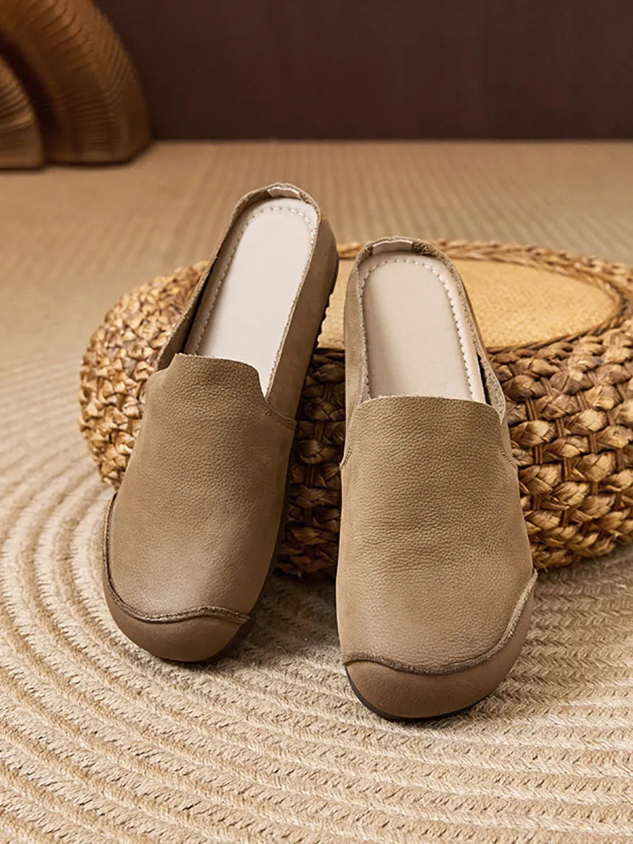 Summer Soft Leather Spliced Flat Slippers