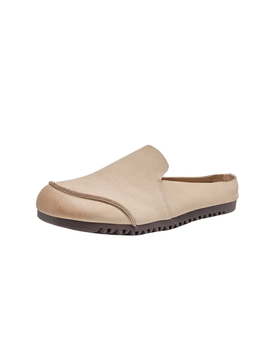 Summer Soft Leather Spliced Flat Slippers